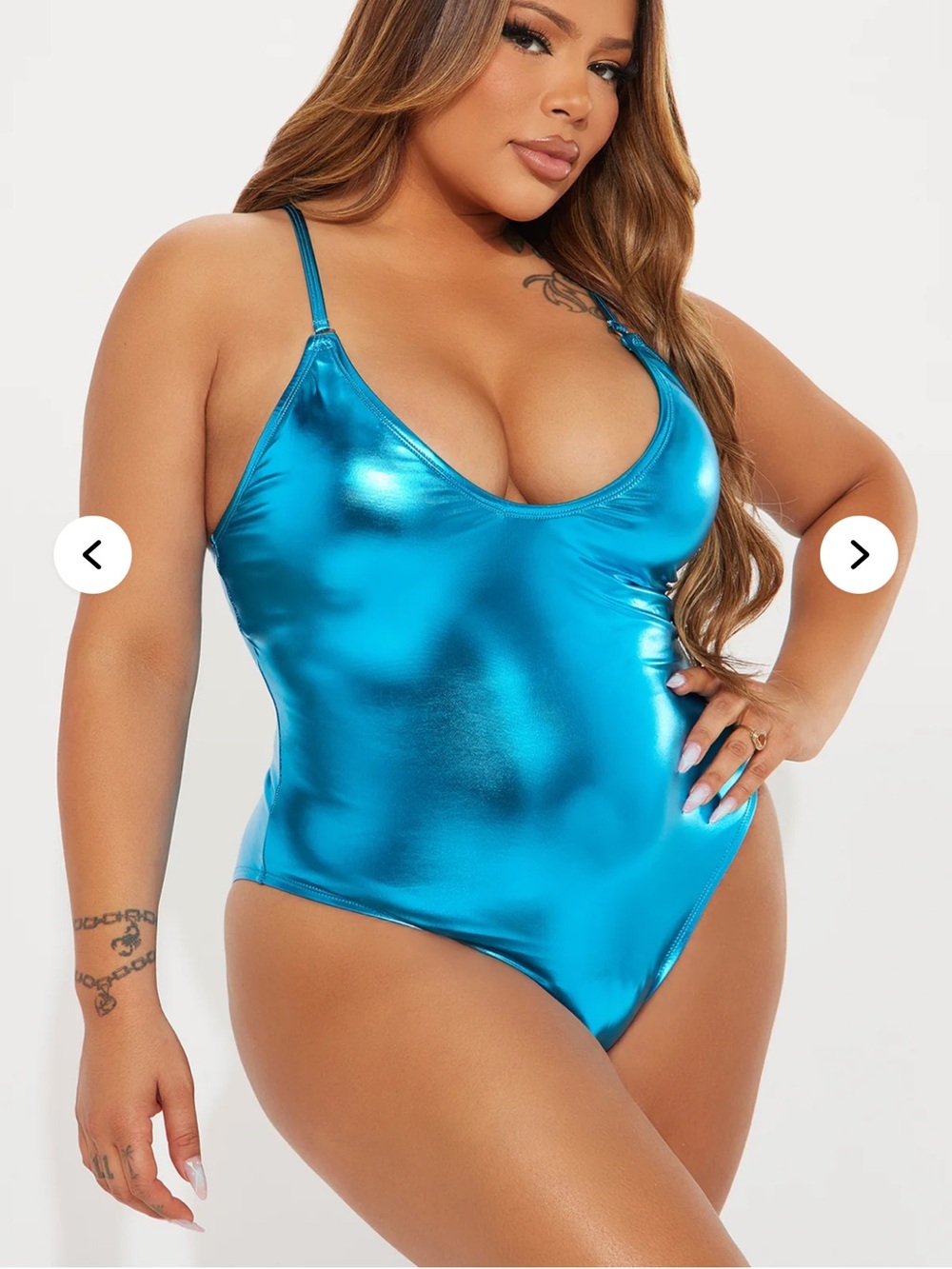 Fashion Nova Shiny Teal Blue One-Piece Swimsuit